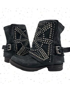 A.S.98 Sabey Black Leather Studded Ankle Boots Moto Biker Edgy Grunge Size 38